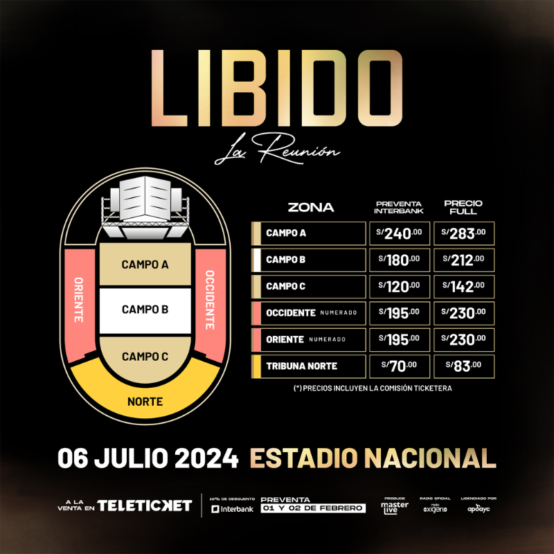 Precios de las entradas para el concierto de Líbido: La Reunión 2024.