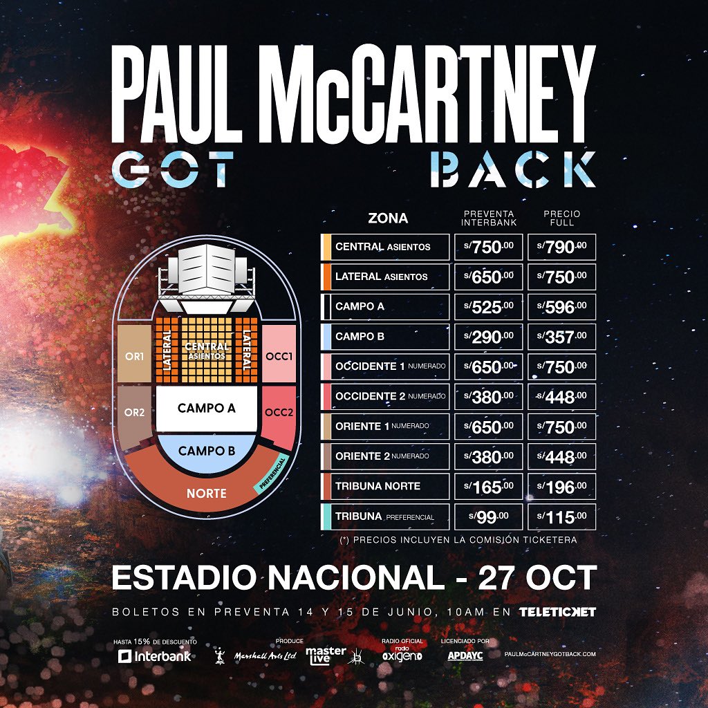 Entradas y precios para el concierto de Paul McCartney en Lima 2024 (Imagen: Masterlive)