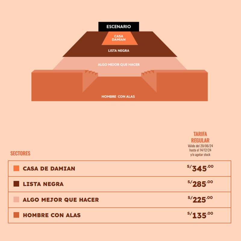 Zona y precios para el concierto de Cuarteto de Nos en Lima 2024.