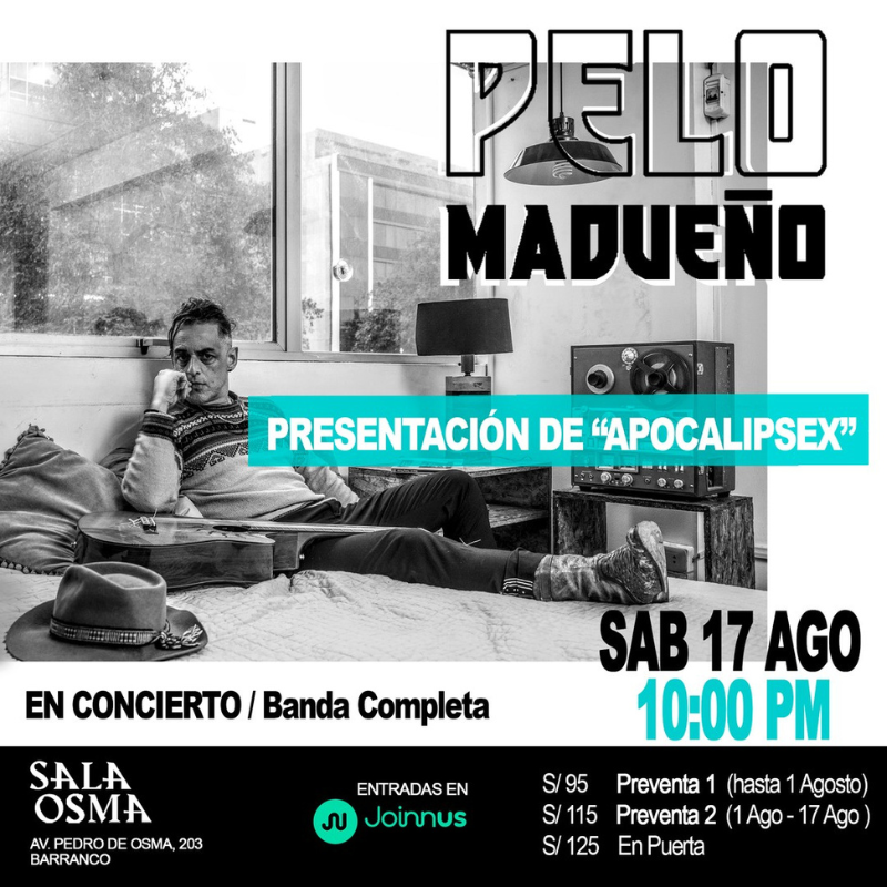 Pelo Madueño presenta "Apocalipsex", su nuevo disco, en concierto en Lima