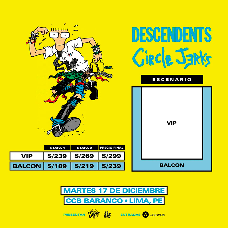 Entradas y precios para el concierto de Descendents y Circle Jerks en Lima, Perú 2024. Imagen: 511City.