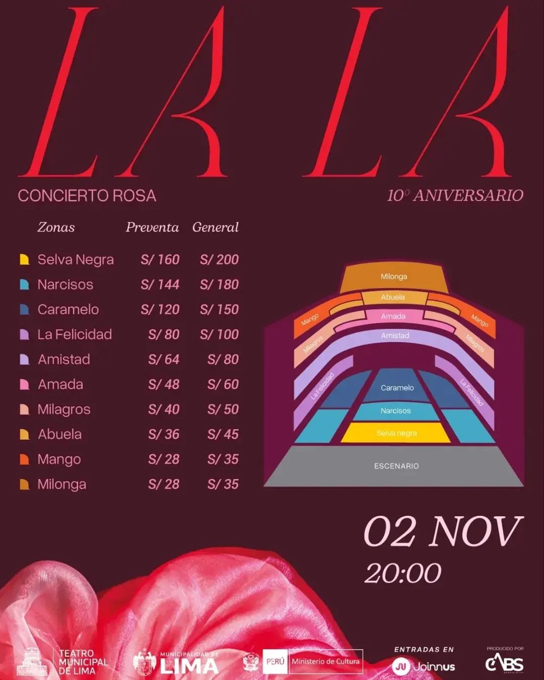 Entradas y precios para el concierto de La Lá en el Teatro Municipal de Lima.