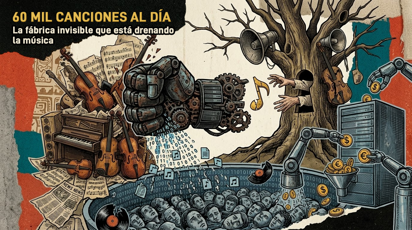 El impacto de las 60 mil canciones diarias generadas por IA pone en riesgo el modelo económico del streaming y la compensación a artistas.