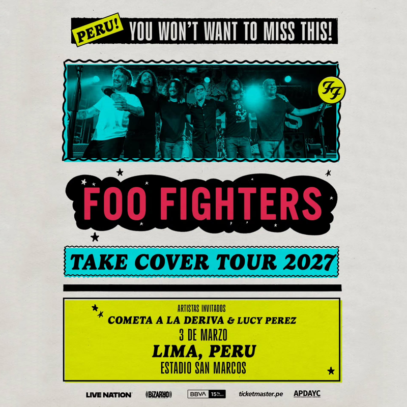 Foo Fighters en Lima 2027: Take Cover Tour en el Estadio San Marcos