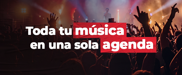 Banner intermedio para acceder a la agenda completa de conciertos en Lima 2026 y eventos en vivo en Perú, con siluetas de público en concierto de rock.